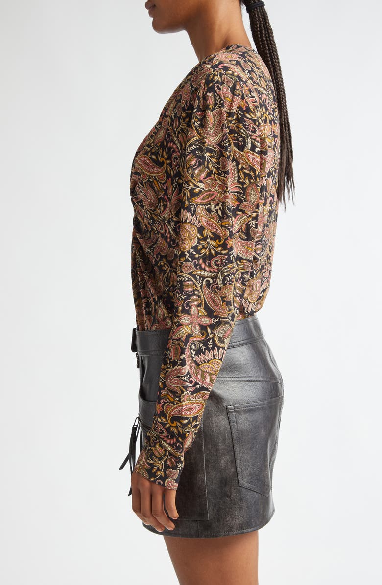 Isabel Marant Étoile Zekia Paisley Print Twist Front Top, Alternate, color, Black / Ochre