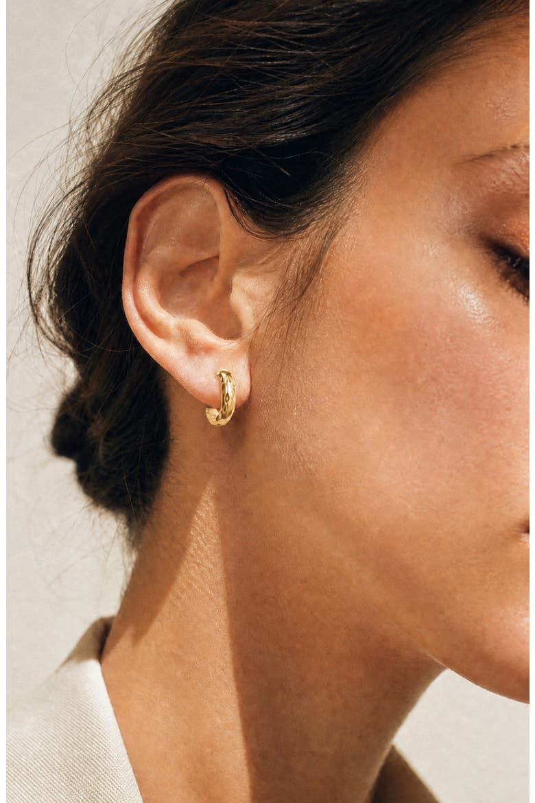 Hammered U-Shape Huggie Hoop Earrings, Alternate, color, GOLD