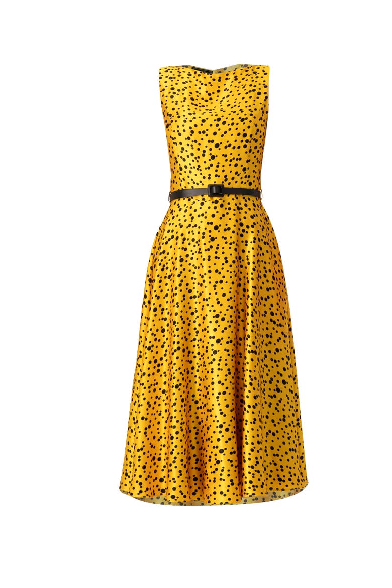 Polka Dot A-Line Midi Dress, Alternate, color, Yellow