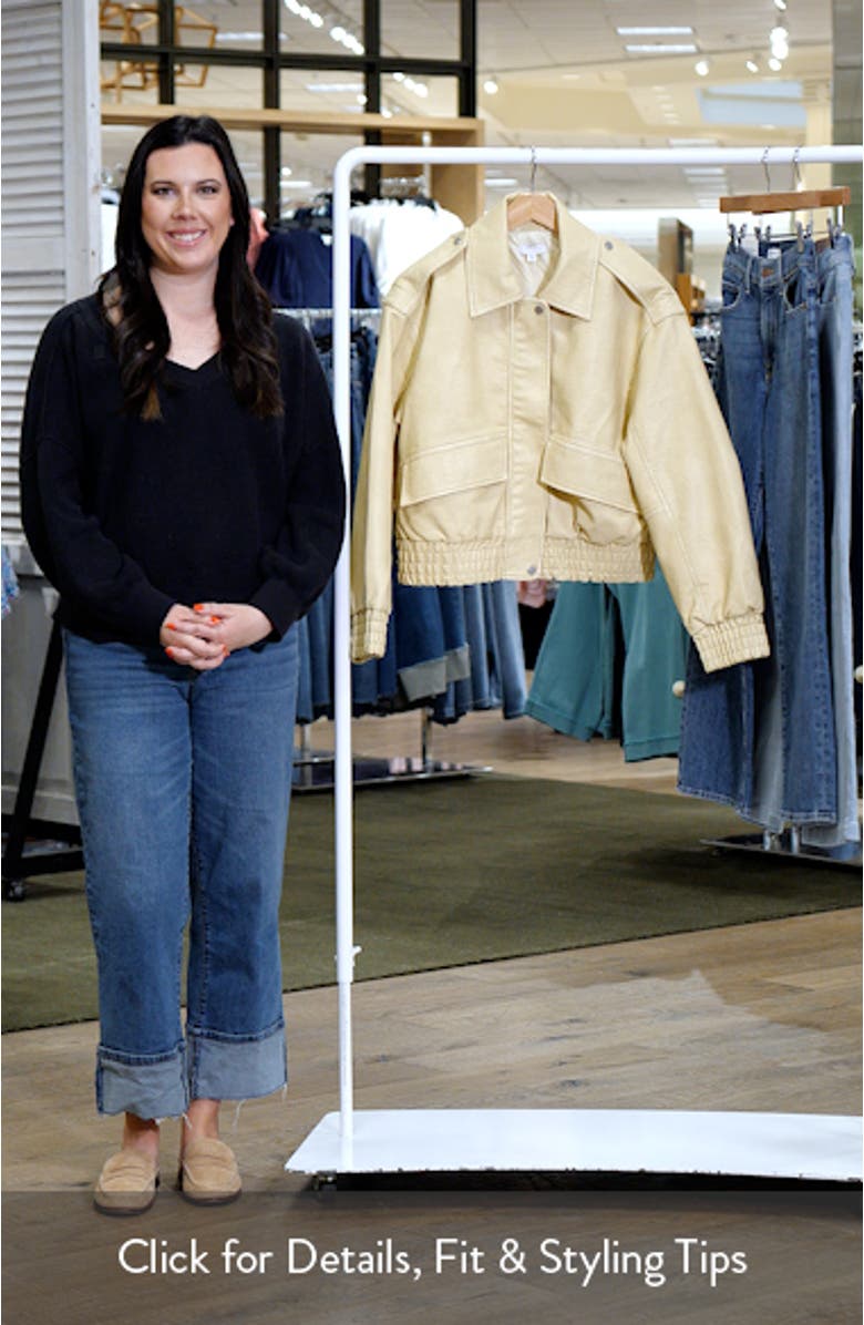 Textured Faux Leather Crop Bomber Jacket, sales video thumbnail