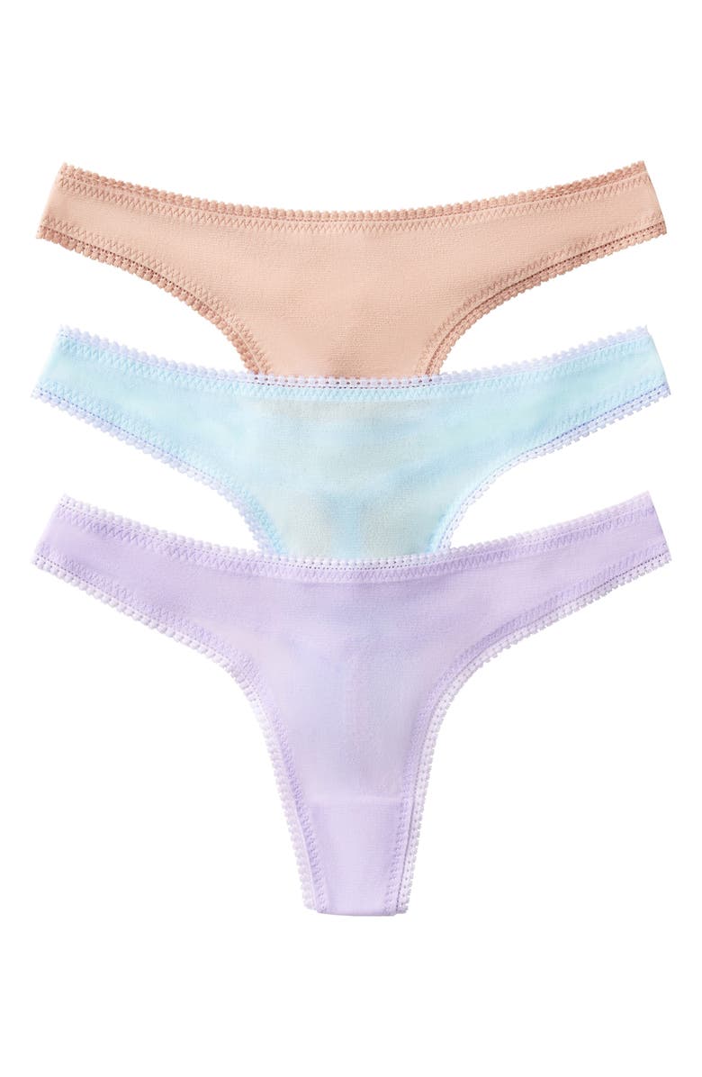 On Gossamer 3-Pack Mesh Thongs, Main, color, Champagne/ Seascape/ Lavendar
