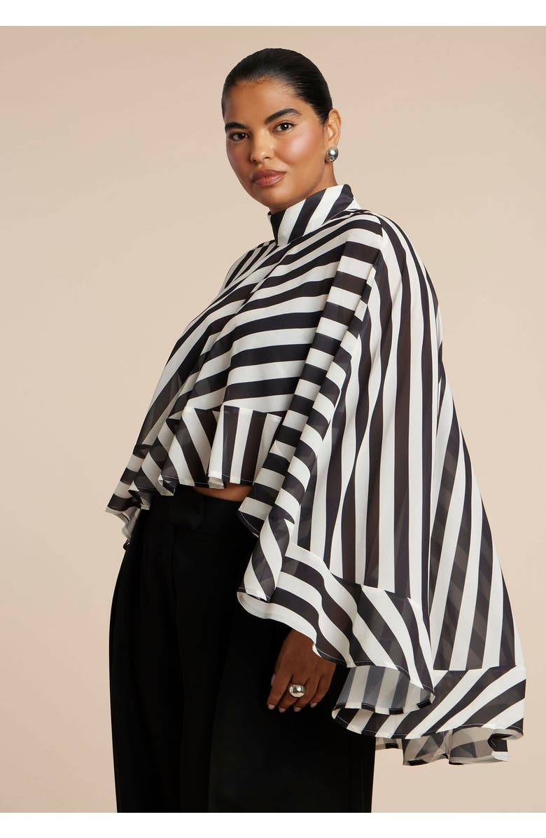 ELOQUII Ruffle Detail Asym Cape, Main, color, Diagonal Stripe