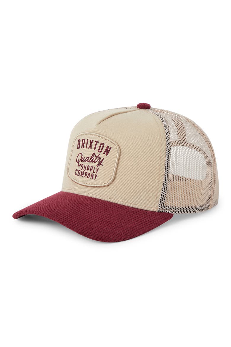 Hubal Trucker Baseball Cap, Main, color, OATMEAL/ DARK BRICK CORDUROY