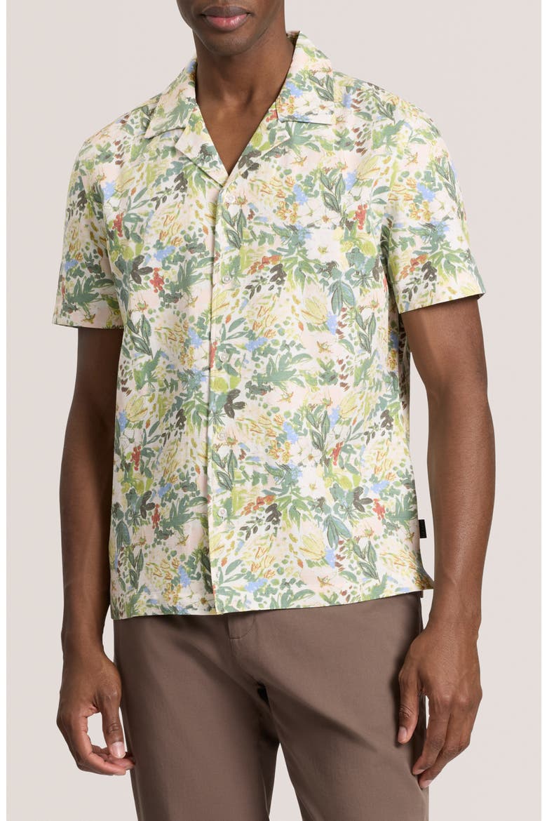 Floral Short Sleeve Button-Up Shirt, Main, color, PUMICE STONE