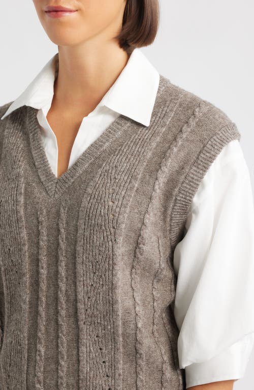 Wit & Wisdom Mixed Media Elbow Sleeve Shirt & Sweater Vest In Gray