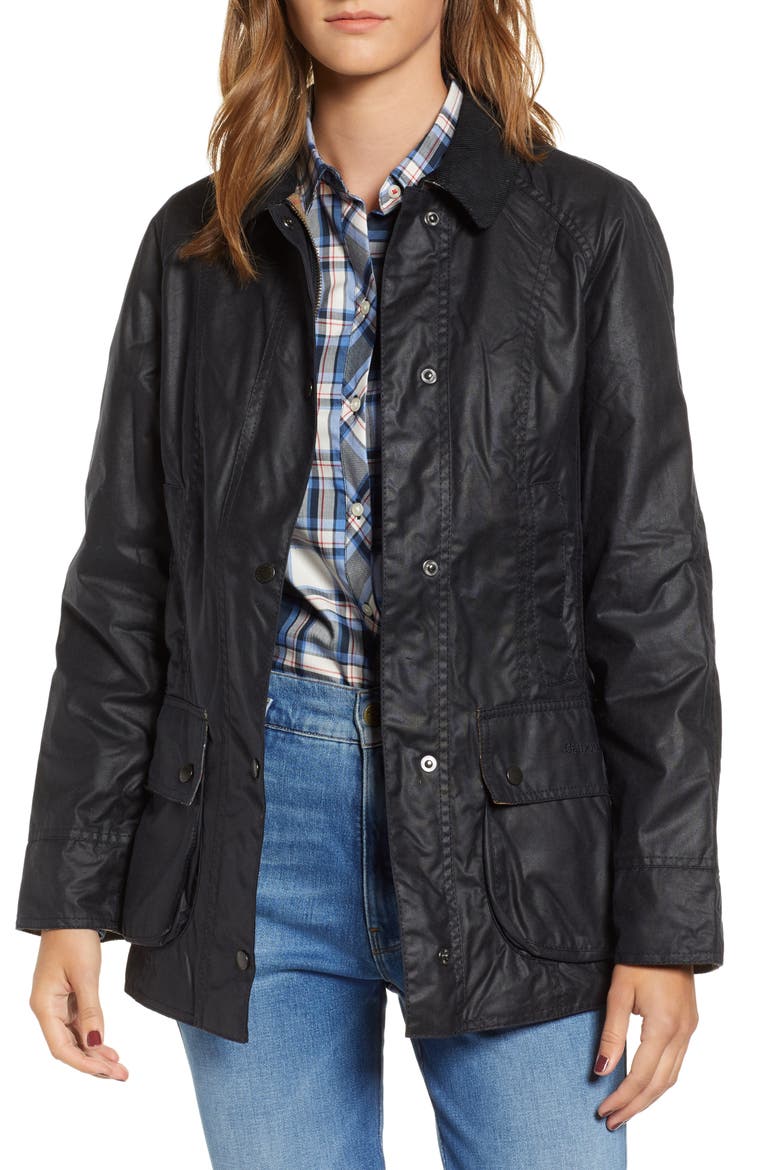 Beadnell Waxed Cotton Jacket, Main, color, NAVY