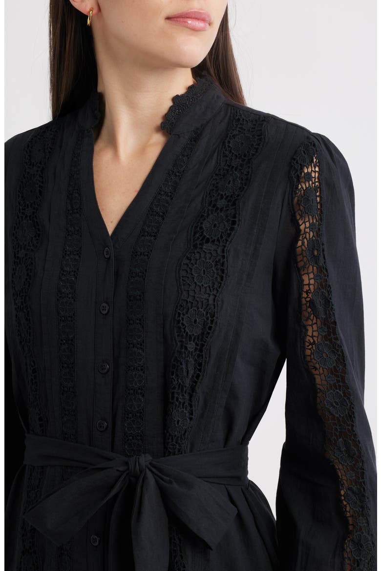 Lace Panel Long Sleeve Minidress, Alternate, color, BLACK