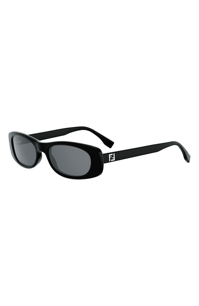 Fendi FF Squared 53mm Oval Sunglasses, Alternate, color, Shiny Black / Smoke