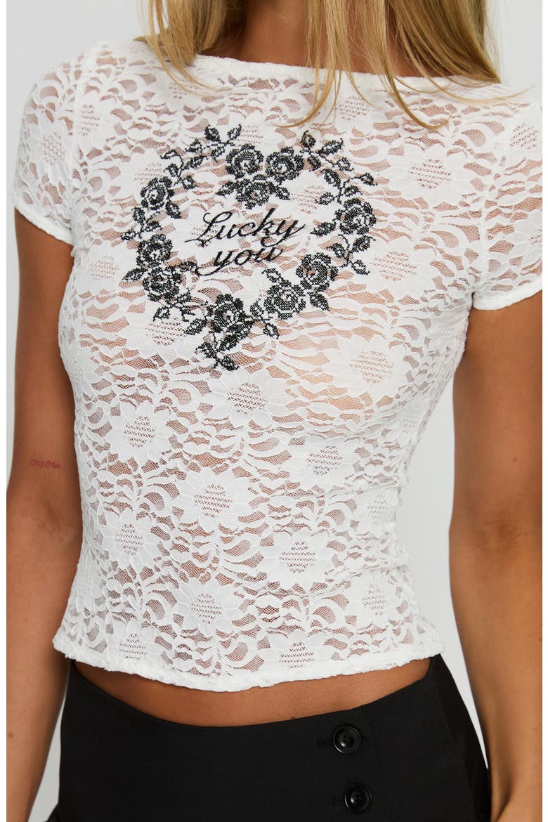 Lucky You Graphic Lace Top, Alternate, color, WHITE