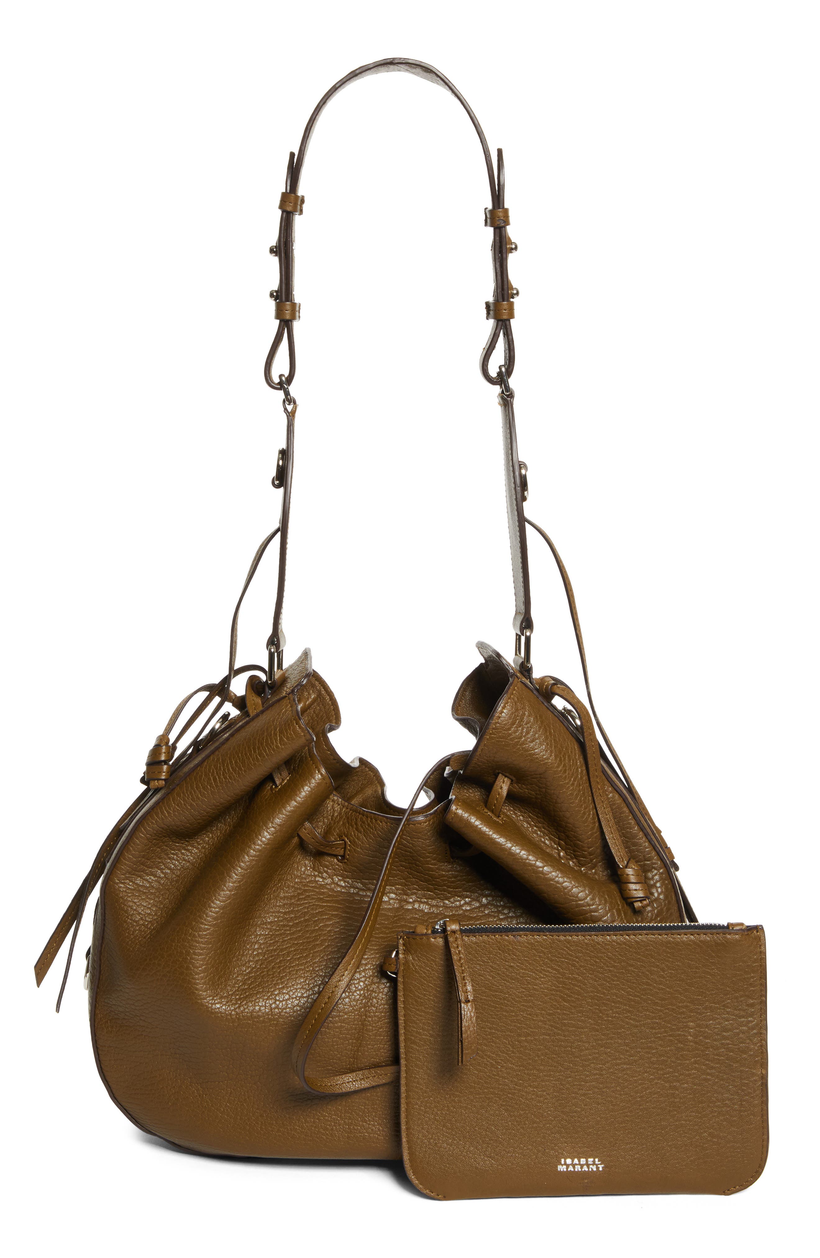 Isabel Marant Bolton Bubble Pebbled Lambskin Leather Hobo Bag, Alternate, color, Khaki
