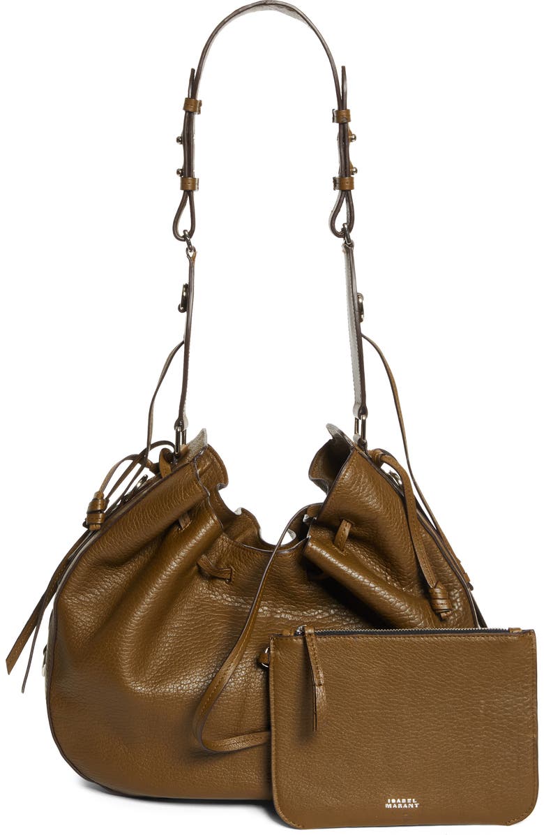 Isabel Marant Bolton Bubble Pebbled Lambskin Leather Hobo Bag, Alternate, color, Khaki