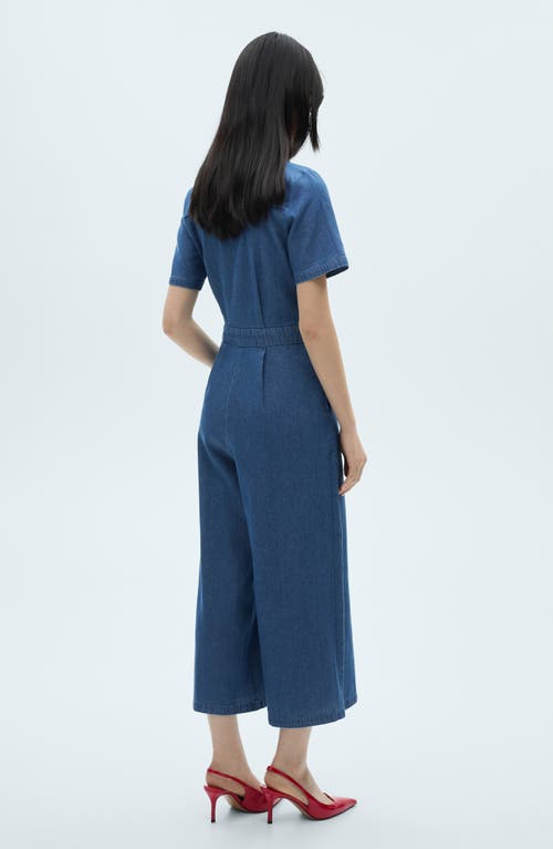 Shop Mango Denim Wide Leg Jumpsuit In Medium Blue