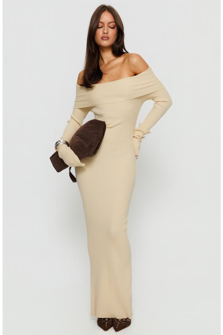 Phylis Off the Shoulder Long Sleeve Rib Maxi Dress, Alternate, color, CREAM