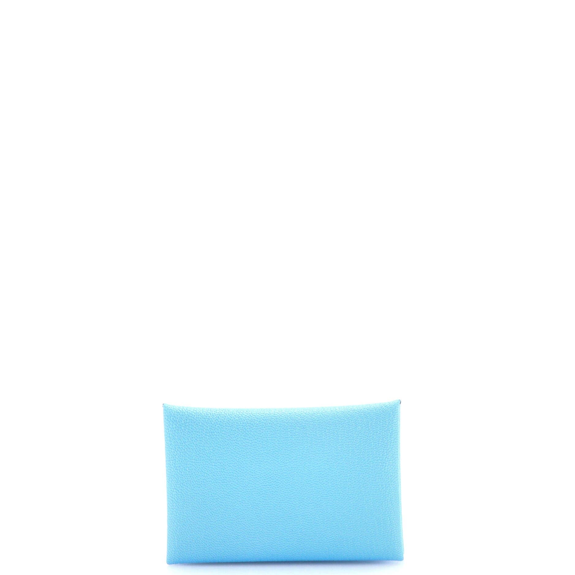 Pre-Owned Hermes Calvi Duo Card Holder Chevre Mysore, Alternate, color, Bleu Zephyr