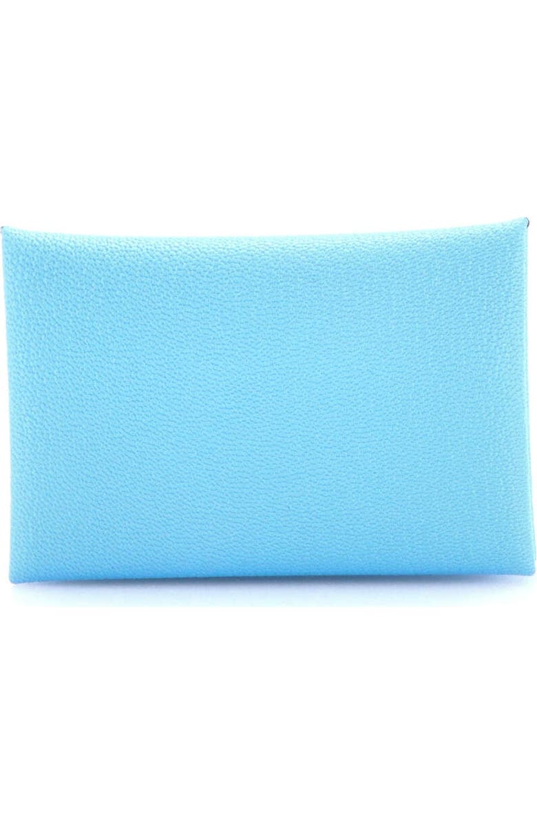Pre-Owned Hermes Calvi Duo Card Holder Chevre Mysore, Alternate, color, Bleu Zephyr