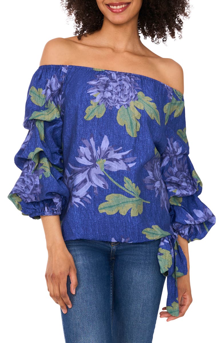 CeCe Off the Shoulder Lantern Sleeve Top, Main, color,