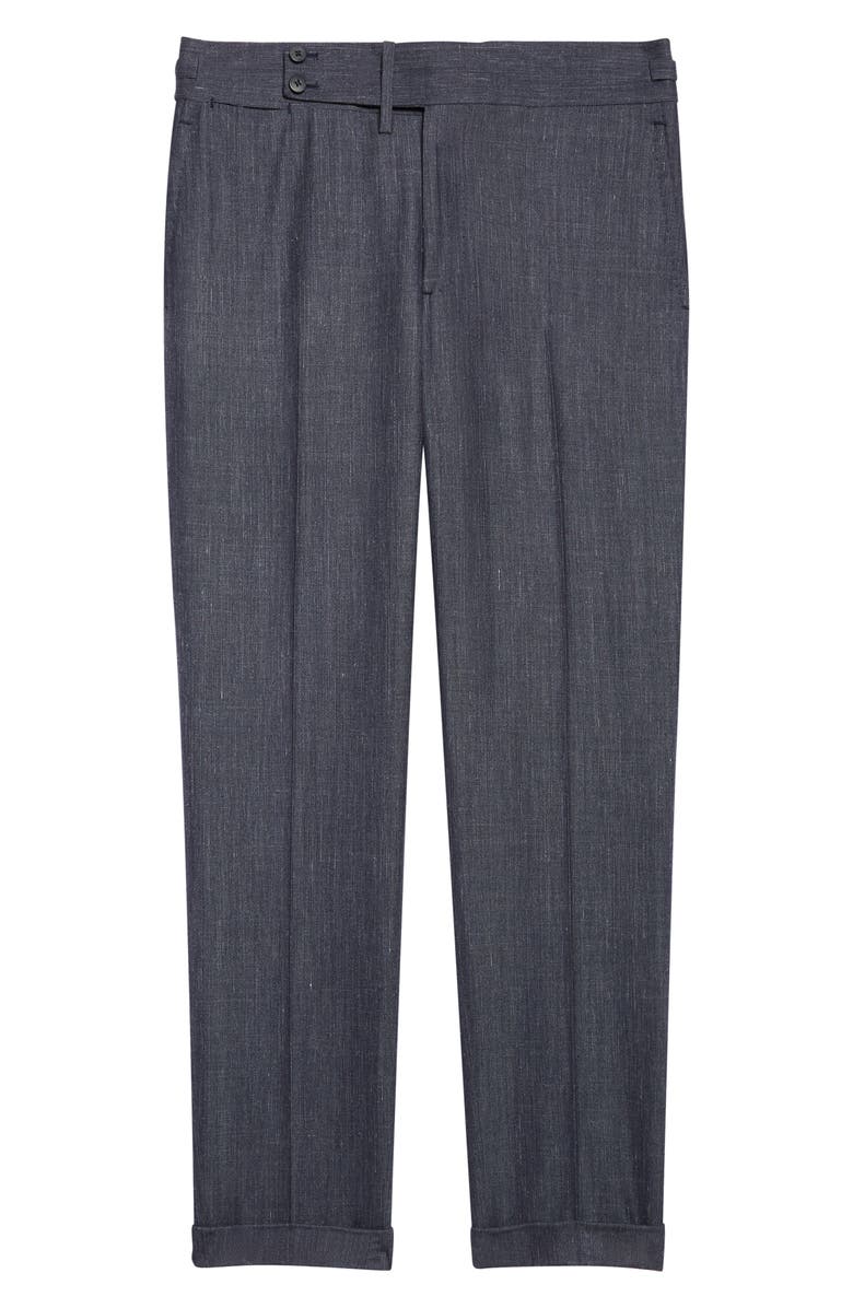 ISAIA Denim Effect Stretch Wool, Silk & Linen Cuffed Pants, Alternate, color, Medium Blue