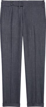 ISAIA Denim Effect Stretch Wool, Silk & Linen Cuffed Pants