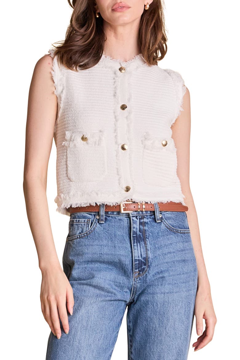 Fringe Detail Knit Vest, Main, color, OFF WHITE