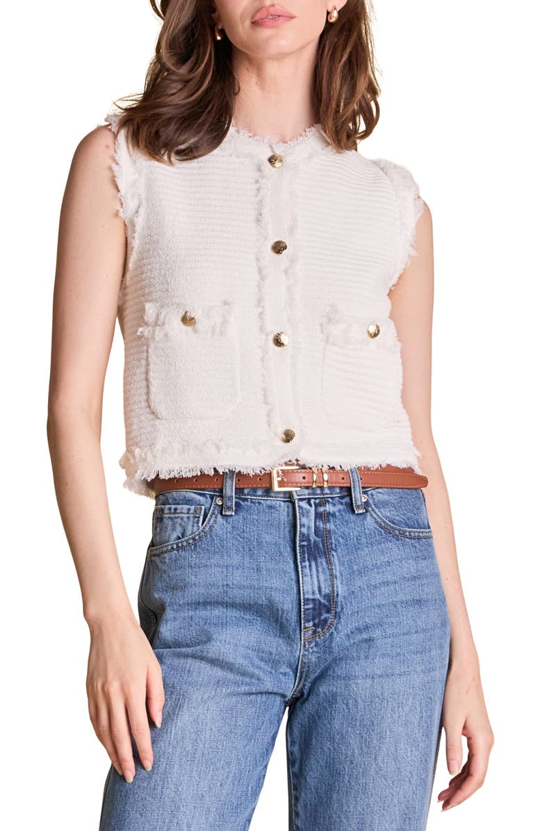 English Factory Fringe Detail Knit Vest, Main, color, Off White