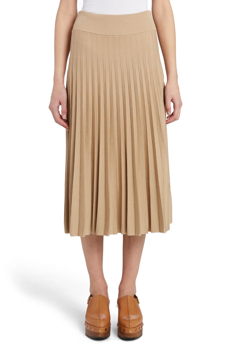 Agnona Pleated Wool & Silk Midi Skirt, Main, color,