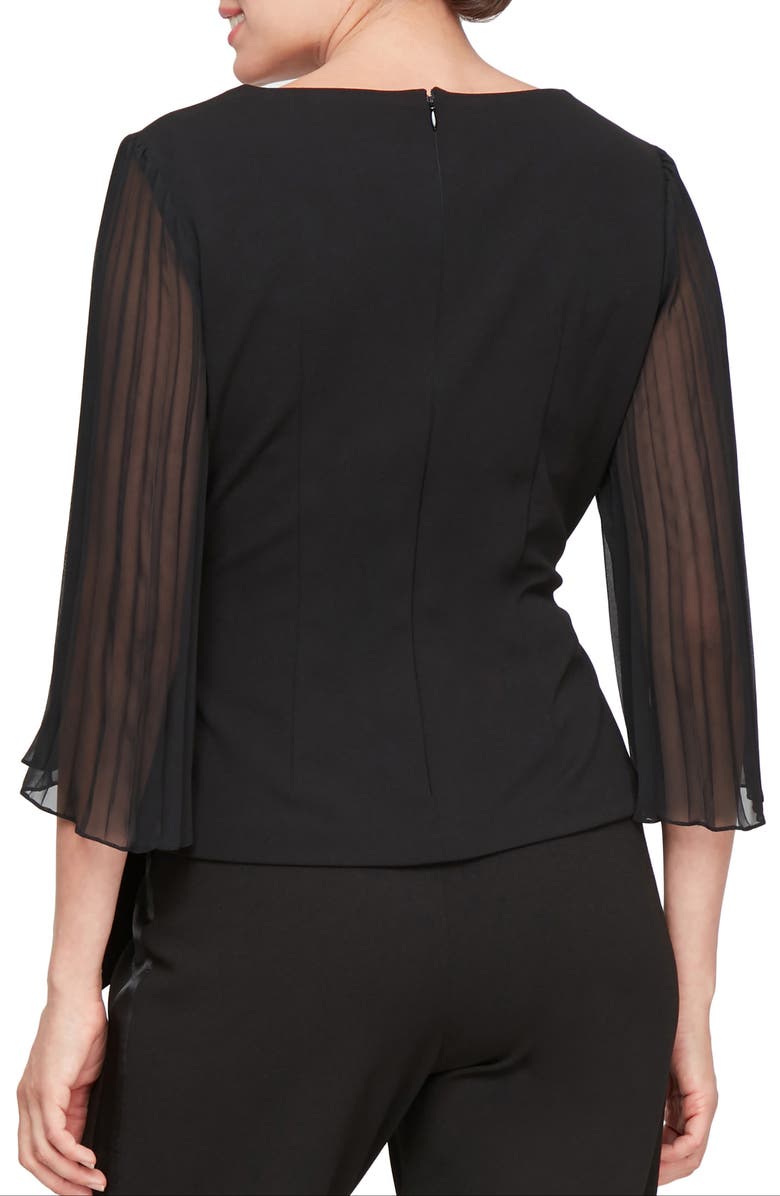 Alex Evenings Sheer Sleeve Tie Waist Top, Alternate, color, Black