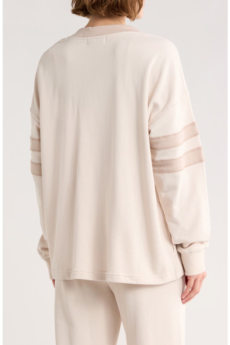 Oversized French Terry Varsity Cardigan, Alternate, color, CRYSTAL GRAY/ MUSHROOM