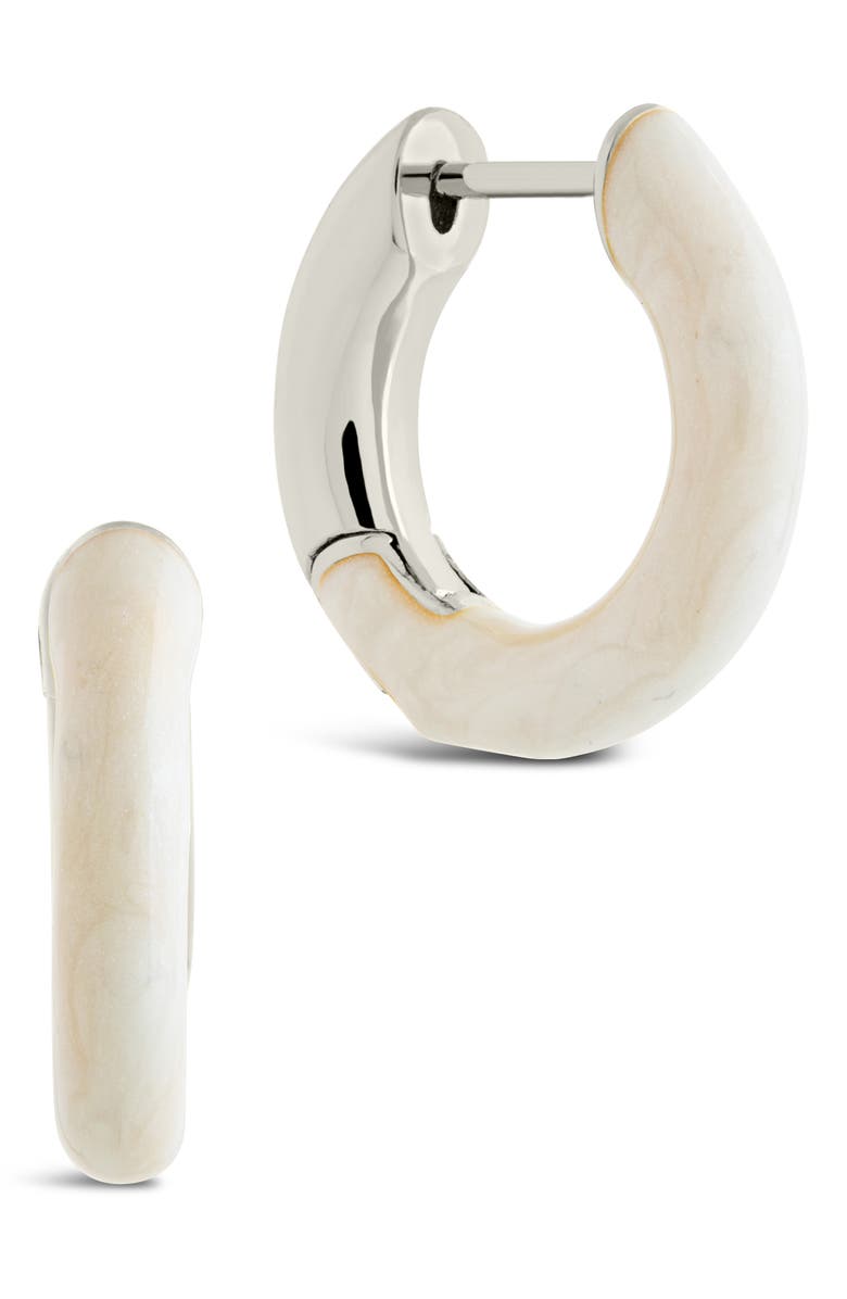 Sterling Forever Maura White Enamel Huggie Hoop Earrings, Main, color, Silver