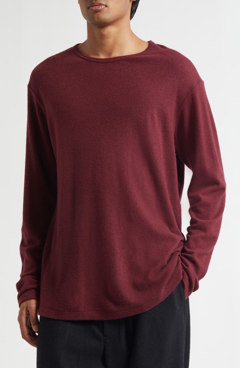 Yohji Yamamoto Long Sleeve Super 120s Wool Crewneck T-Shirt, Alternate, color, Bordeaux