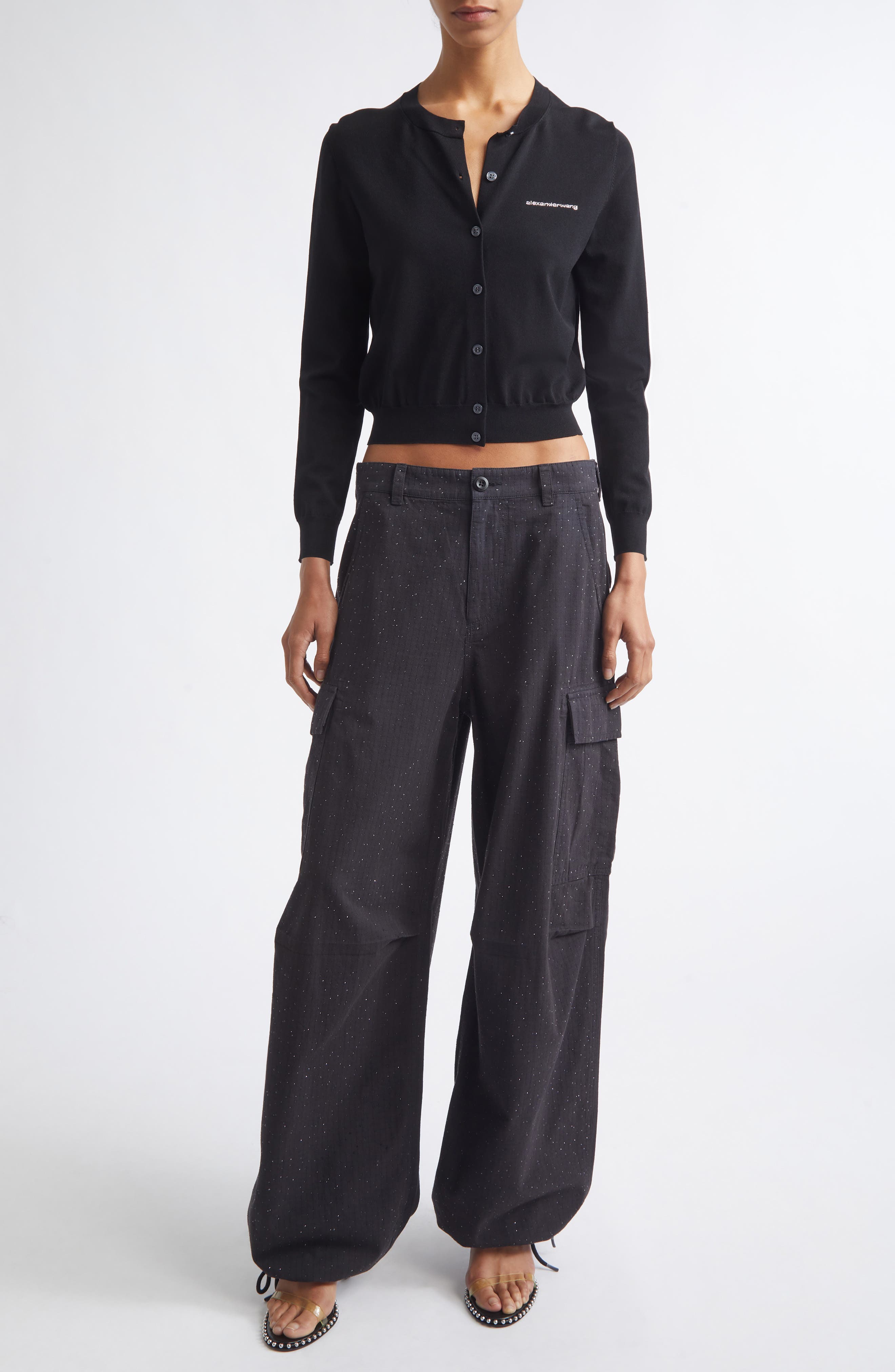 Alexander Wang Hotfix Logo Shrunken Cardigan (Women) | Nordstrom