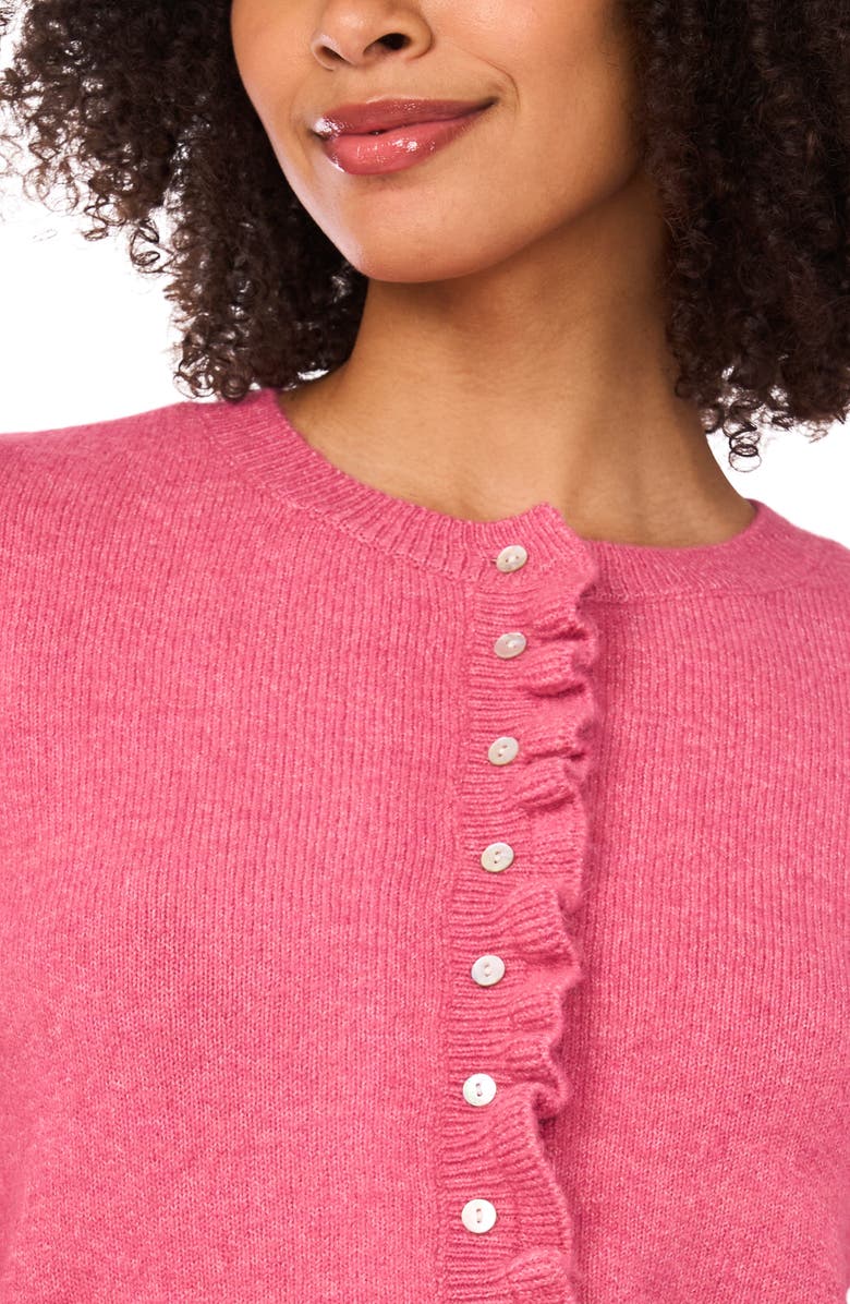 CeCe Ruffle Trim Cardigan, Alternate, color, Rose Rococo