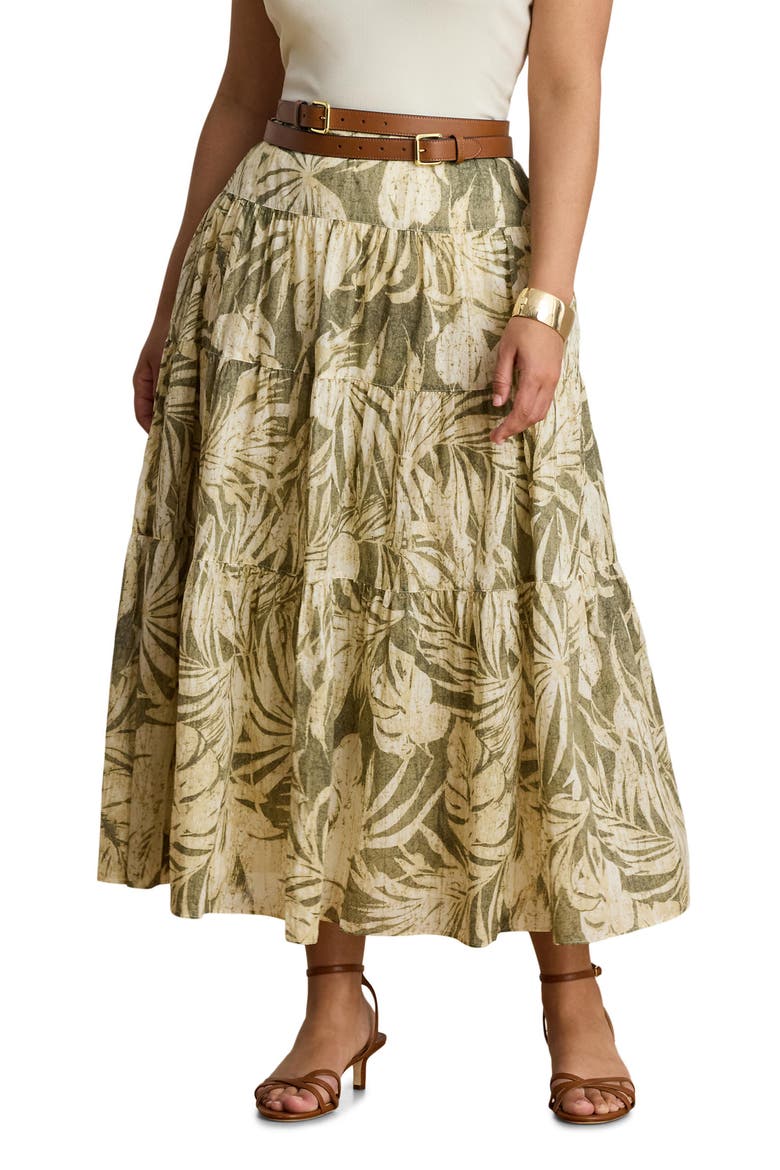 Palm Front Print Cotton Voile Midi Skirt, Alternate, color, FARM OLIVE GREEN