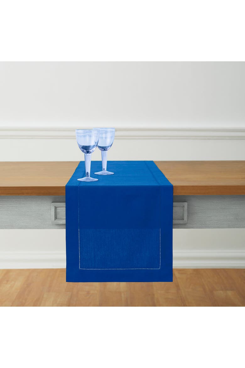 Cotton Linen Hemstitch Table Runner, Main, color, Blue