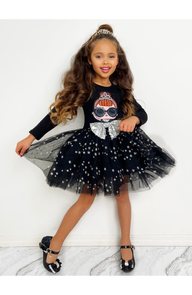 Mia Belle Girls L.O.L. SURPRISE It Baby Shimmer Star Star Tutu Dress, Alternate, color, Black
