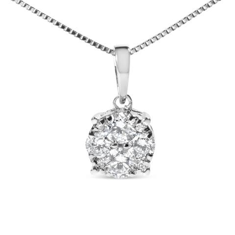 14k White Gold 1/2 Cttw Lab Grown Diamond Floral Cluster Pendant Necklace