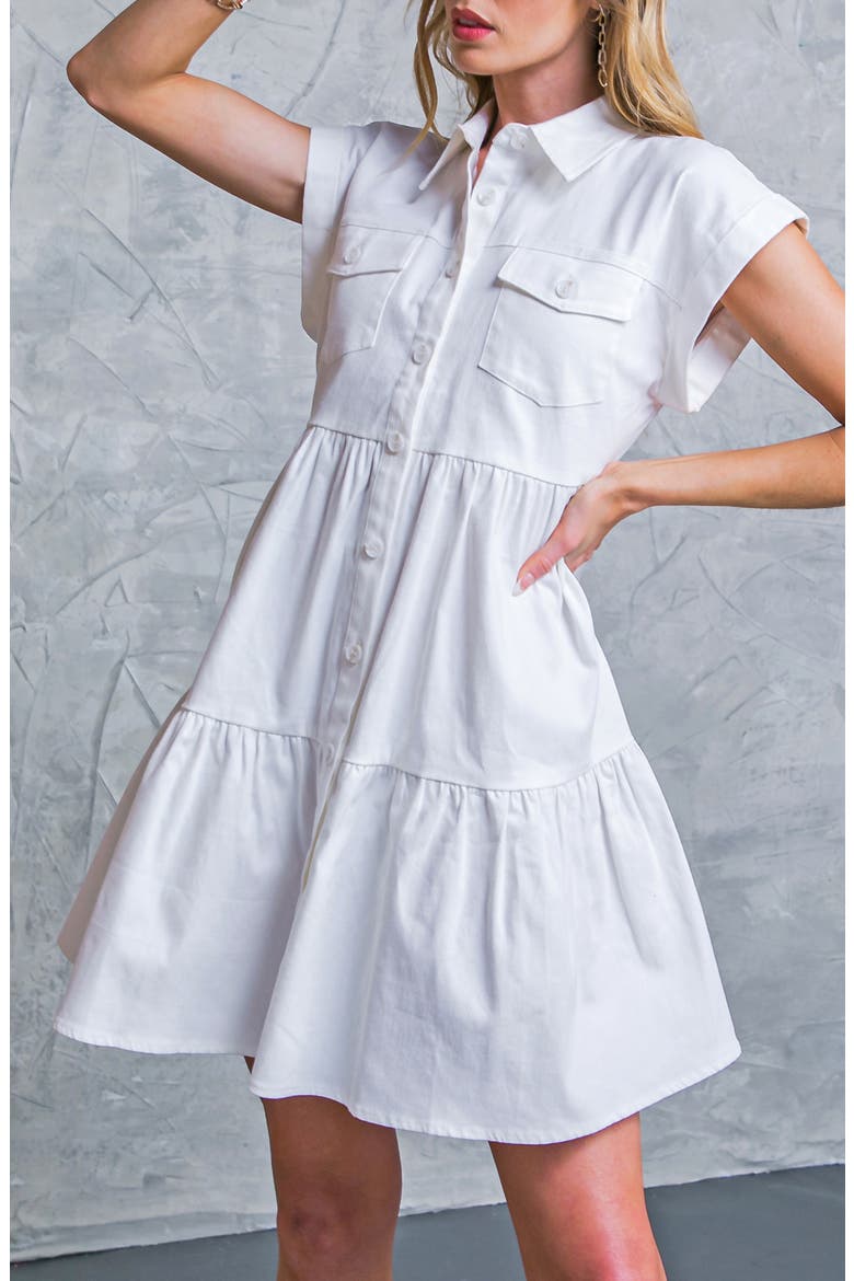 Short Sleeve Tiered Shirtdress, Alternate, color, WHITE