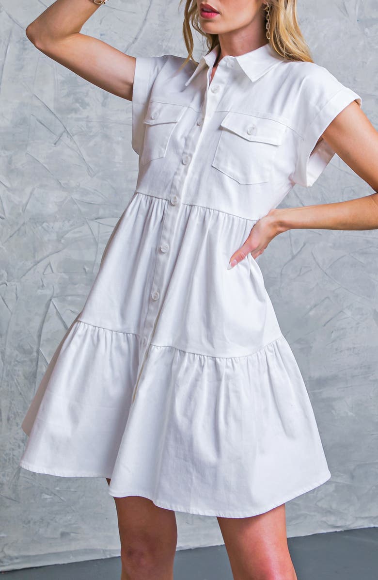 FLYING TOMATO Short Sleeve Tiered Shirtdress, Alternate, color, 