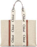 Chloé Large Woody Logo Strap Canvas Tote