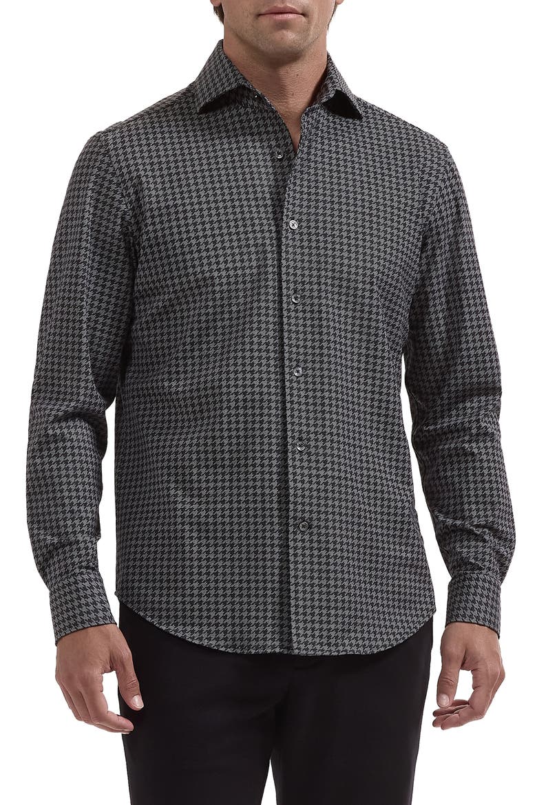 Devon OoohCotton® Houndstooth Button-Up Shirt, Main, color, BLACK