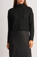 Halogen® Cable Knit Turtleneck Sweater & Satin Midi Dress Set