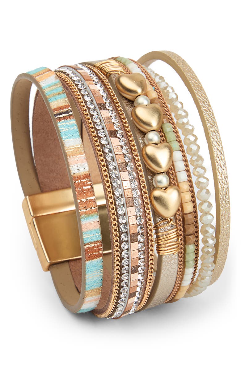 SAACHI Charm Faux Leather Bracelet, Main, color, Beige