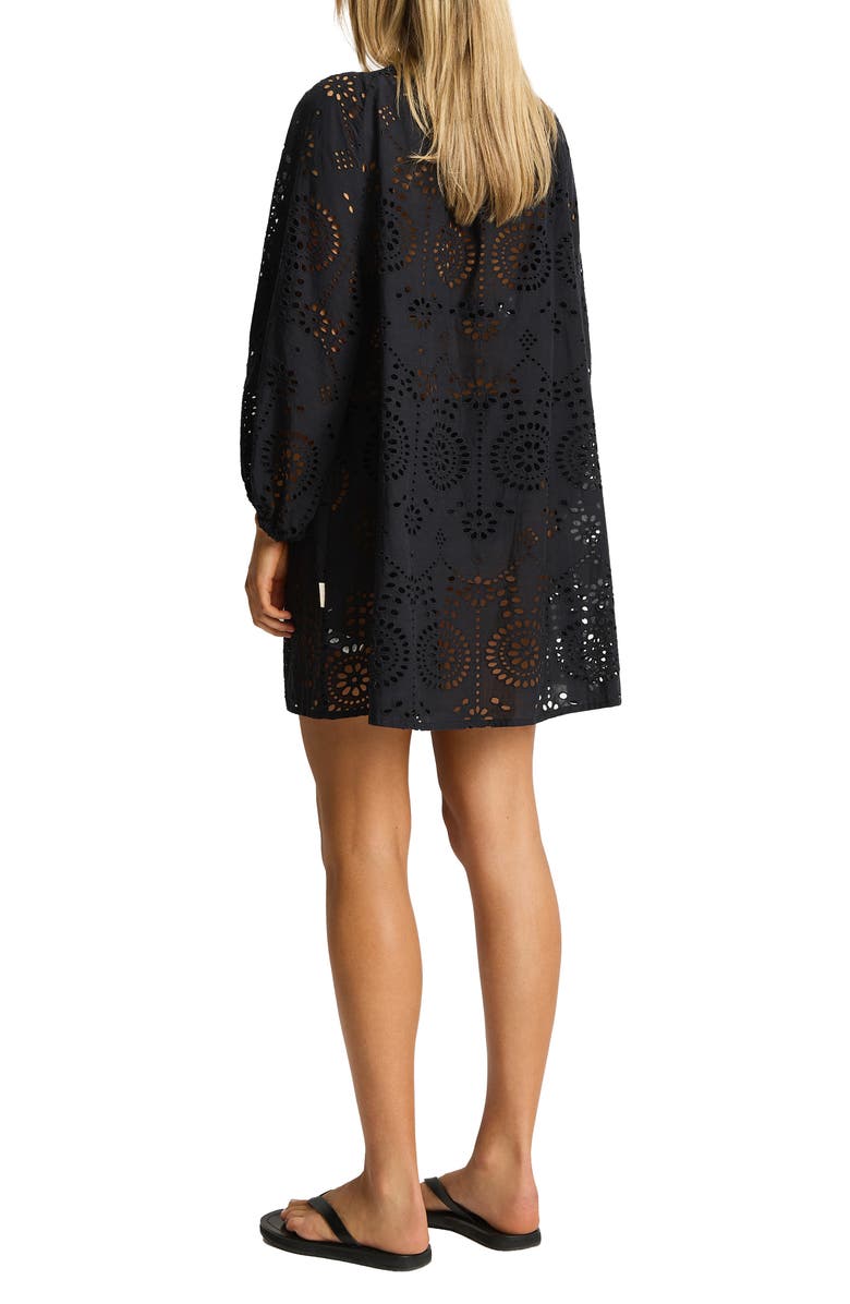 Sea Level Ibiza Boho Long Sleeve Cover-Up Dress, Alternate, color, Black