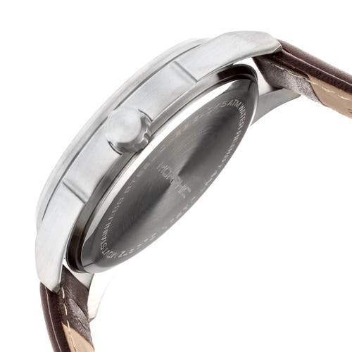 Morphic M63 Series Leather-band Watch W/date In Grey/brown
