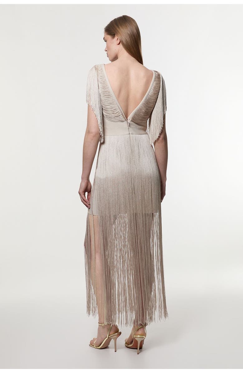 Karen Millen Maxi Draped Fringe Knitted Mini Dress, Alternate, color, Silver