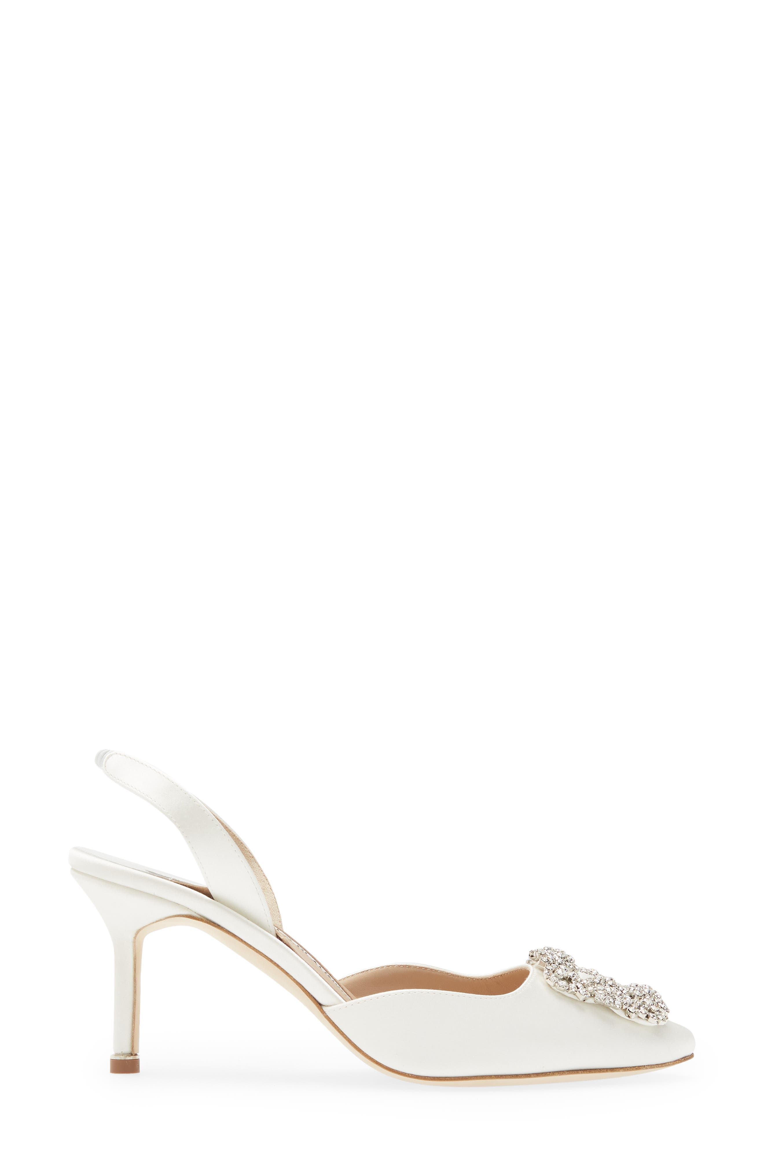 Manolo Blahnik Hangisli Crystal Buckle Pointed Toe Slingback Pump, Alternate, color, Cream