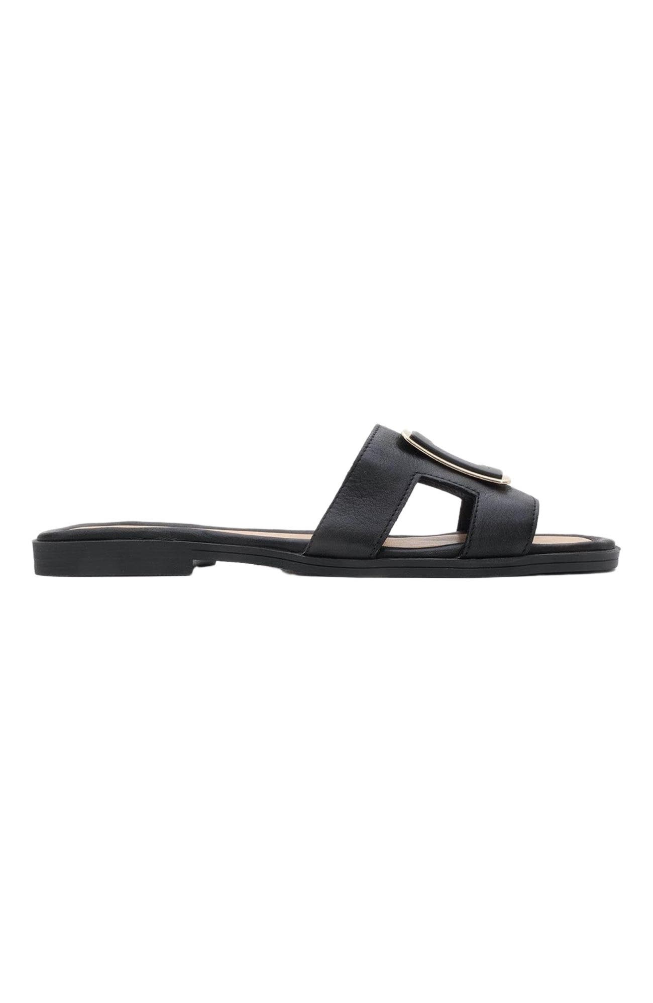 Forever & Always Shoes MILLIE Leather Buckle Slide, Alternate, color, Black Leather