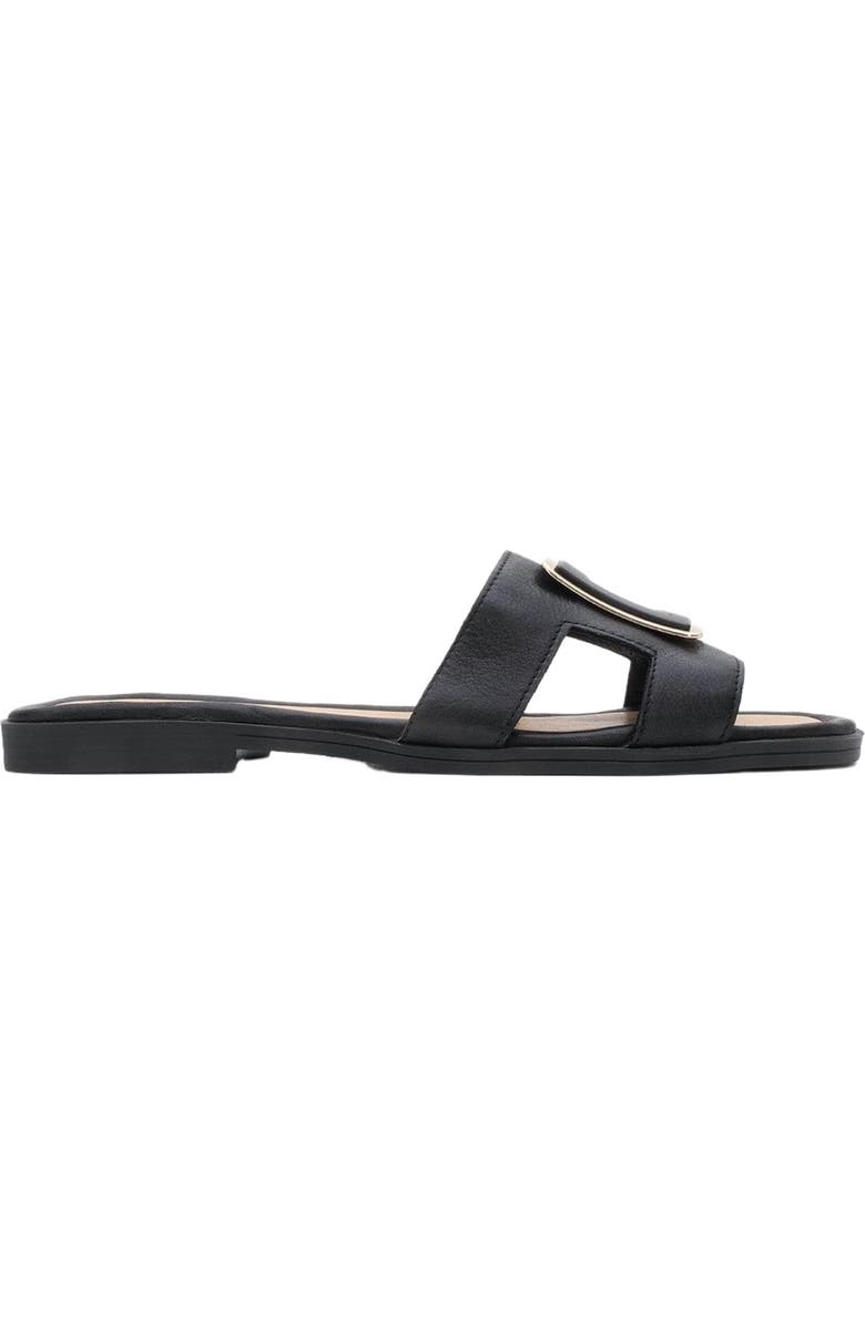 Forever & Always Shoes MILLIE Leather Buckle Slide, Alternate, color, Black Leather