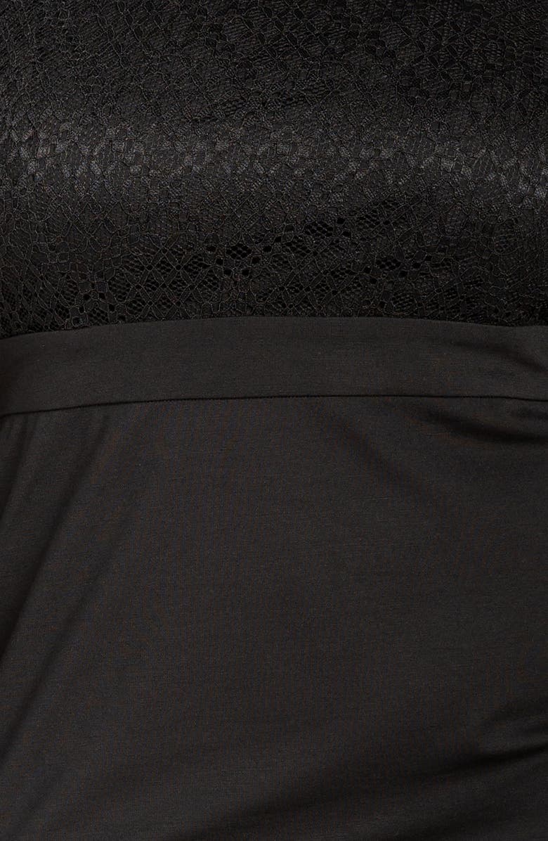 BUXOM COUTURE Lace Collar Long Sleeve Midi Dress, Alternate, color, Black