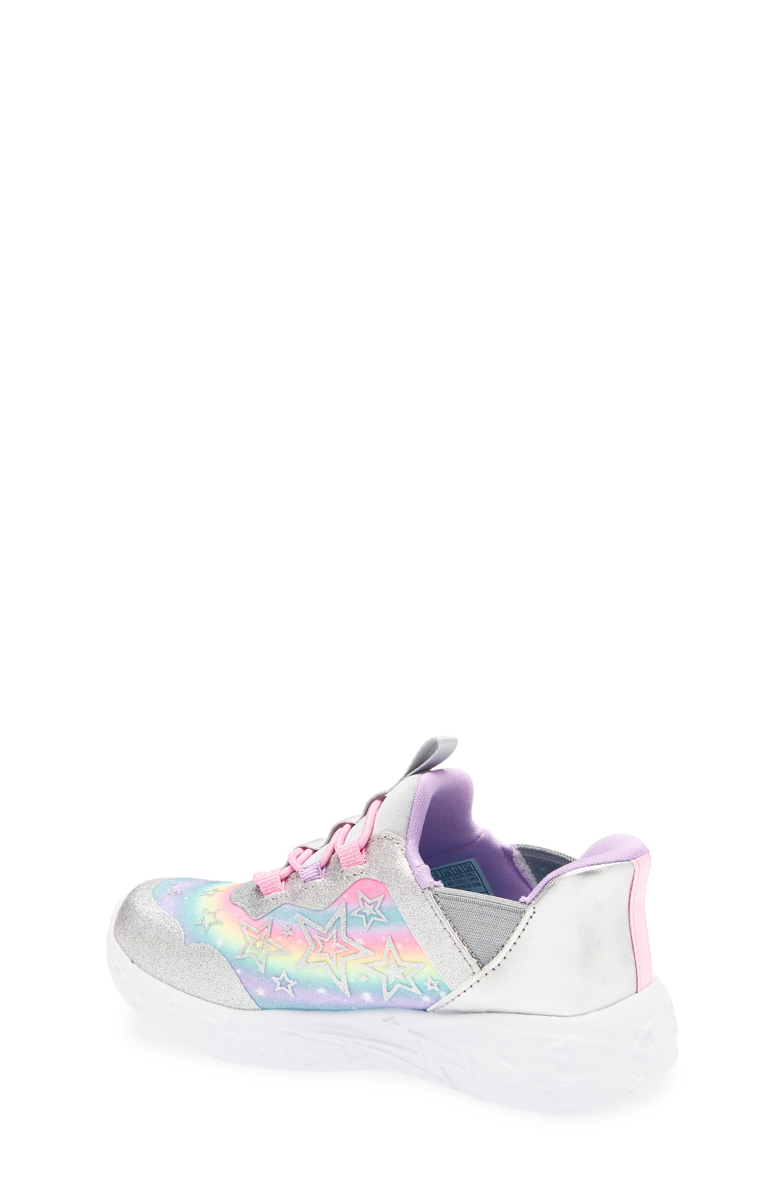 SKECHERS Kids' Charmer Lil' Starlite Light Up Sneaker, Alternate, color, Silver Multi