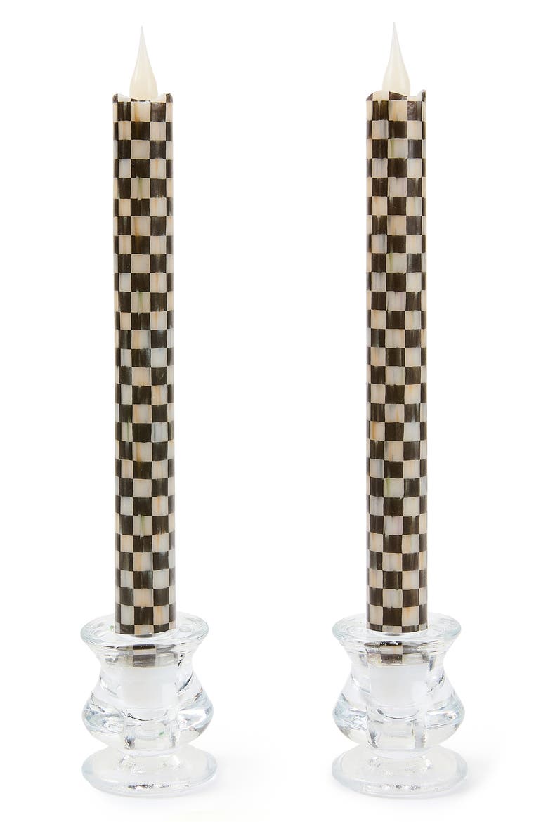 Set of 2 Courtly Check Flameless Dinner Candles, Main, color, BLACK/ WHITE